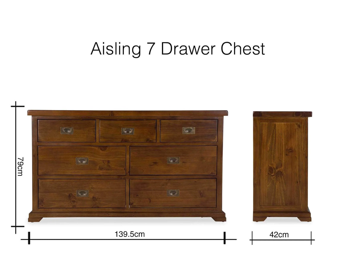 7 Drawer Brown Pine Dresser - Aisling