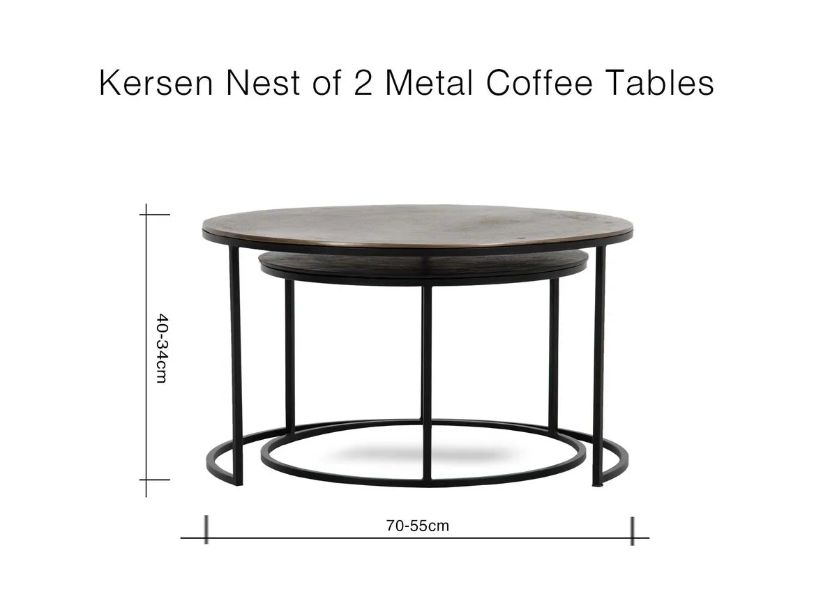 Nest of 2 Black & Brass Coffee Tables - Kersen