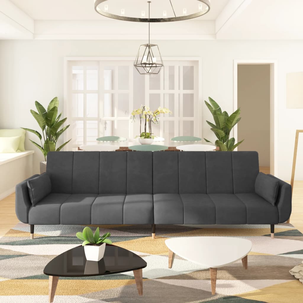 NNEVL 2-Seater Sofa Bed with Two Pillows Dark Grey Velvet